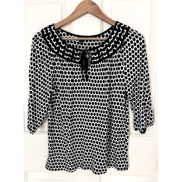 Ann Taylor Tops - Ann Taylor Black White Polkadot Tie Top Office Work Blouse Small